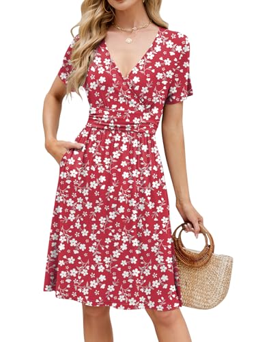 Image of Naggoo Womens Summer Dresses for Women 2026 Spring Floral Sundress Short Sleeve V Neck Wrap Dress with Pockets