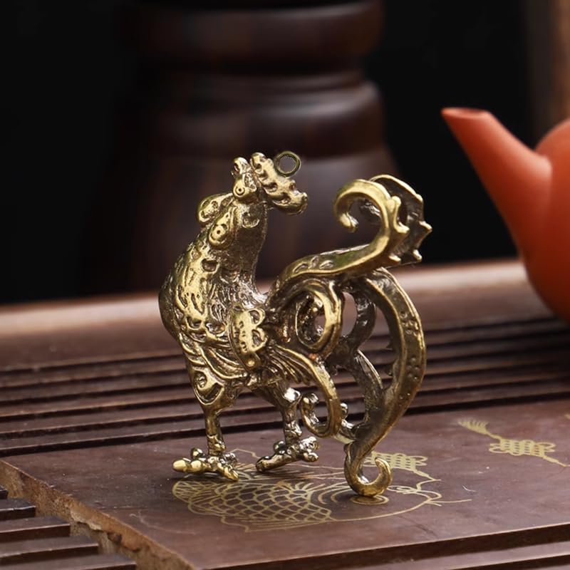 Estatua de gallo en cobre decorativa de escritorio miniatura 3