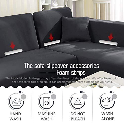 Taococo Sectional Couch Covers 2Pcs L-Shaped Sofa Covers Softness Furniture Slipcovers With 2Pcs Pillowcases L-Type Polyester Fabric Stretch Couch Covers 3 Seater + 3 Seater (Lead Grey) #TOP4