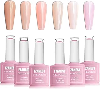 FZANEST Gel Nail Polish Nude Set,Sheer Natural Milky Pink Collection 6 Colors Gel Polish Nail Kit Soak Off LED UV Varnish ...