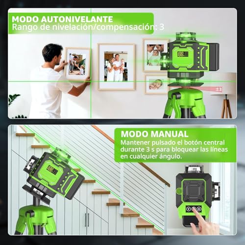 Miniatura 2 de Nivel Laser Autonivelante 360 Grados, Nivel Láser Verde 16 Líneas, 2 X 360 Horizontal Y 2 X 360 Verticales, 2 X Batería, Montaje En Pared, Control Remoto, Base Magnética, Soporte Giratorio