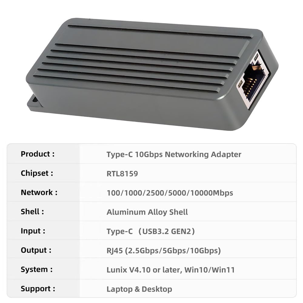 xiwai Type-C USB4 USB3.2 Gen2 USB-C a 10 Gbps GBE Gigabit 10000 Mbps Ethernet Network 5 Gbps 2.5 Gbps Cavo adattatore LAN RTL8159 per laptop desktop NAS
