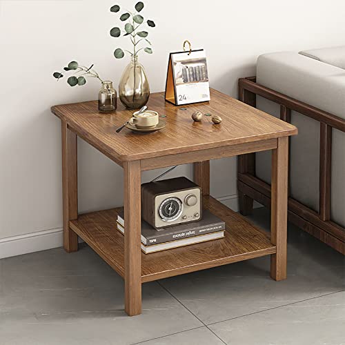 Iotxy 2-Tier Wooden Side Table - Square Sofa End Table With Storage Shelf And Solid Wood Legs For Living Room, Light #TOP23