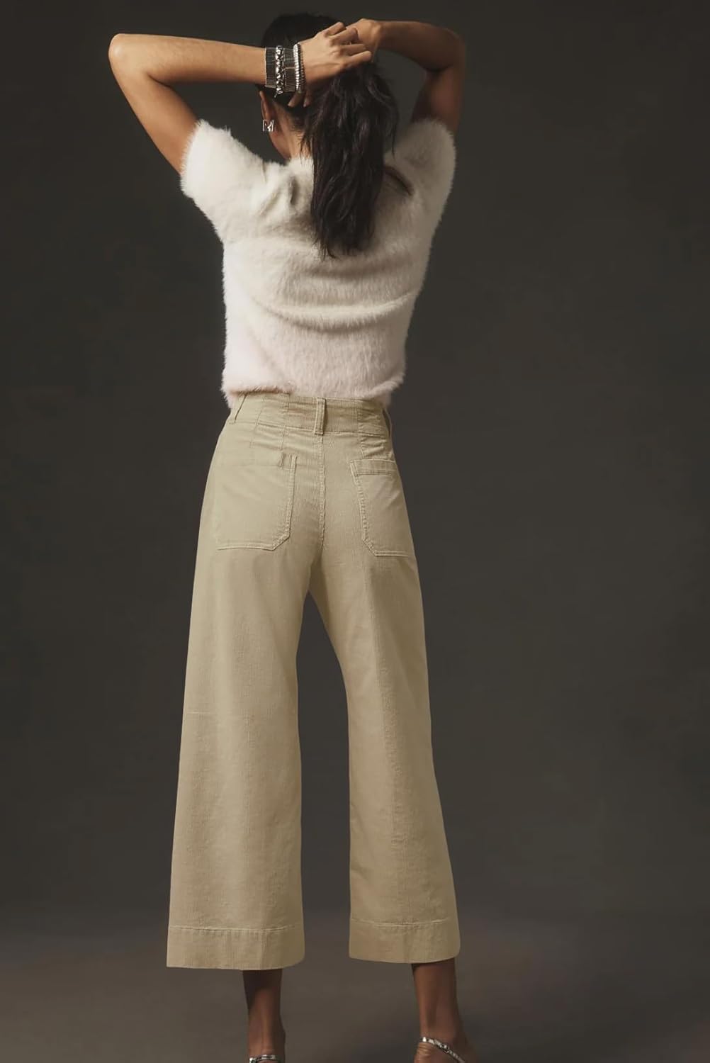 miduo Womens Casual Button Zipper High Waisted Straight Leg Wide Leg Corduroy Pants with Pockets Trousers