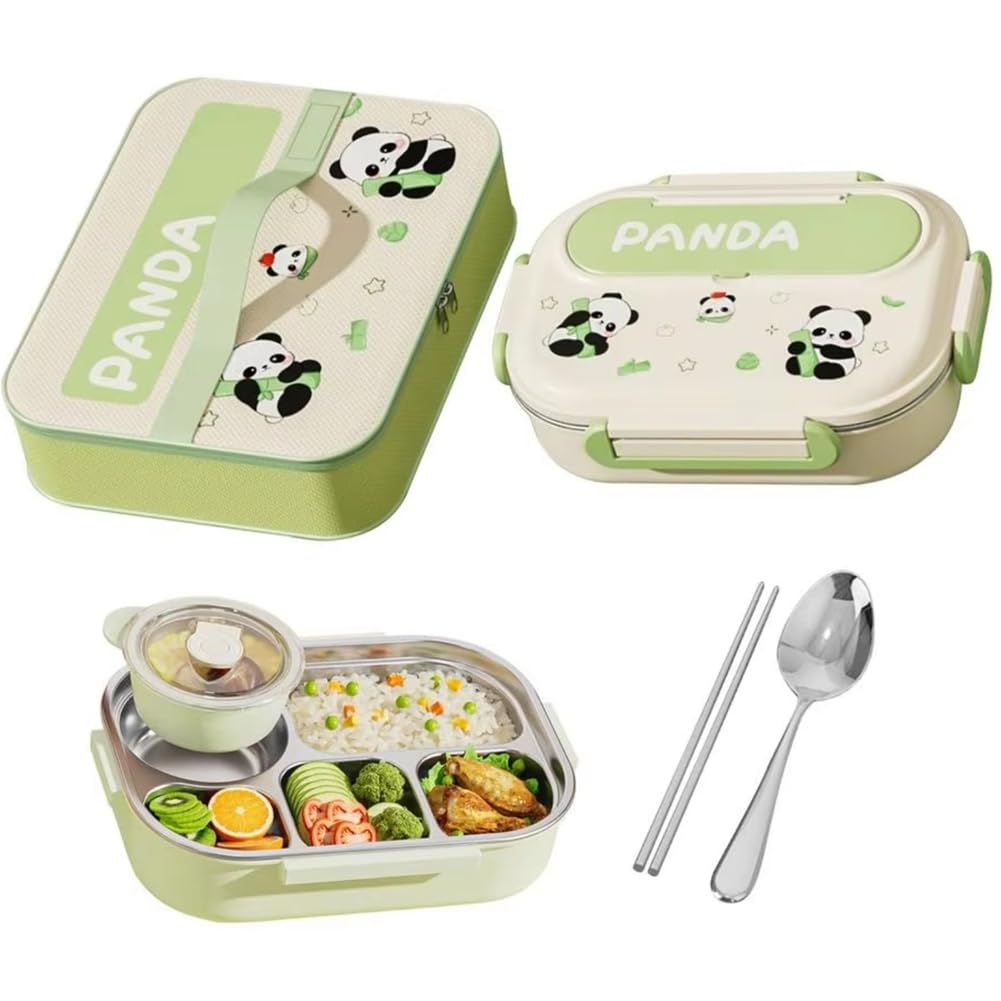 CTRLZS Lunch Box Set Snack Holder Animal Panda Compartment Stainless Steel for Picnic Food Container for Boys Girls