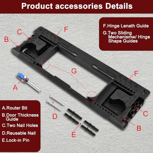 Door Hinge Jig and Mortiser Installation Kit - Router Template Fits Hinges 2-1/2\'\' to 6\'\' and Door Thickness 1-3/8\'\' to 2-1/2\'\' - Thumbnail 3