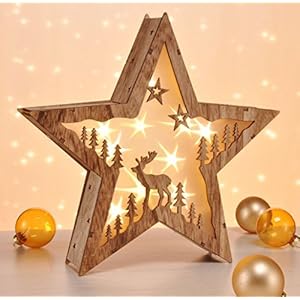 LED Decorative Light Star or Fir in 3D Design Made from Real Wood