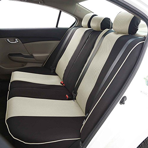 FH Group Car Seat Covers Three Row 8 Seater Cloth Car Seat Covers with Piping (Airbag and Split Ready) - Universal Fit for Cars Trucks & SUVs Beige/Black by FH Group - Image 4