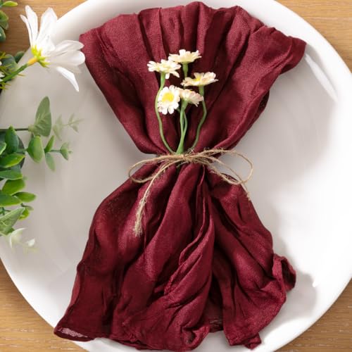Loopiske 60pcs Burgundy Red Cheesecloth Napkins Washable Boho Rustic Gauze