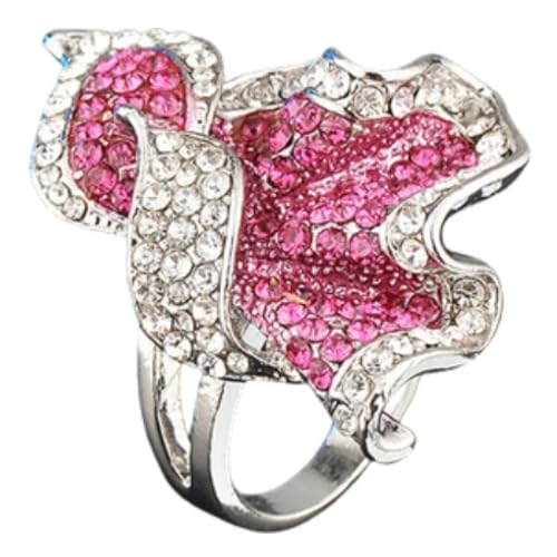 orehugaf Ring Ringe Damen Bijouterie Herren Exquisiter Damen-Ring Mit Rosa Dreifarbigem Kristallzirkon, Iced Out-Ring, Pflanzenblatt-Ring, Cocktailparty, Edles Schmuckgeschenk, 9 Pink