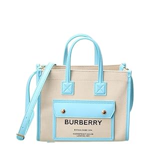 BURBERRY Freya Mini Canvas & Leather Tote, Blue