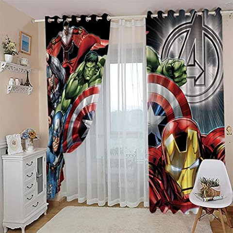 NoahArt Top Rings Curtain Digital Printing Marvel Hero Pattern Polyester Soft Top Eyelets Curtains Treatments Blackout Window Curtain For Living Room Bedroom 30 X 65 Inch 2 Pieces Cover