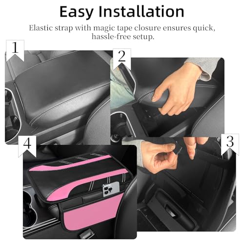 NBTEPEM Pink Center Console Cover, Sporty Leather Armrest Cover Cushion with 2 Storage Pockets, Universal Auto Middle Console Protector, Car Interior Accessories for Most SUV, Truck, Sedan Vehicles by NBTEPEM - Image 5