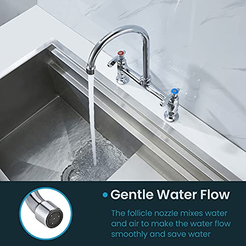 Commercial Sink Faucet 8 Inch Center Deck Mount Faucet With 8 Inches Gooseneck Swviel Spout Favorpo Kitchen Faucet For Restaurants Laundry Room Utility Sink, 2 Handle, 2 Holes, Brass Structure #TOP1
