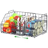 Metal Storage Basket, Capacity Adjustable Pantry Organization Basket with Handles for Cabinets, Kitc