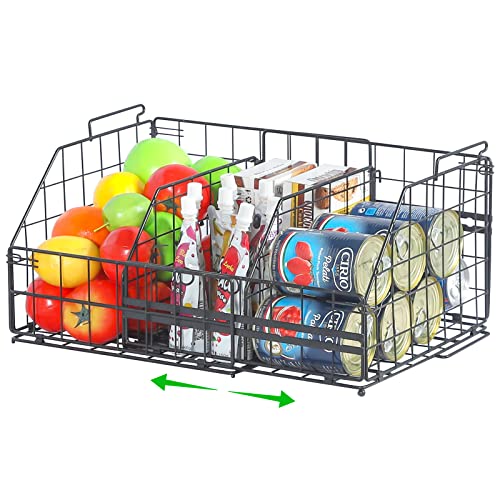 Metal Storage Basket, Capacity Adjustable Pantry Organization Basket With Handles For Cabinets, Kitchen, Laundry, Bathroom Countertop, Fruit Vegetable Snack Toys Basket, Mesh, Large, Black #TOP22