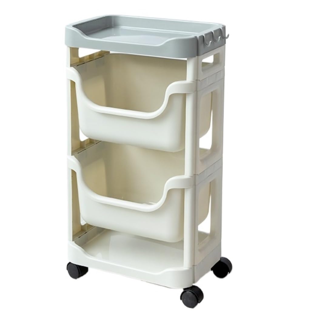 Regał na Zabawki Sypialni Plastikowy Organizer Na Zabawki Z Kółkami Wózek Do Przechowywania Zabawek Do Salonu W Pokoju Zabaw Organizer na Zabawki(3-Tiers)