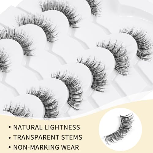 Biounce Wispy Natural Faux Mink Cat Eye False Eyelashes 3D Vegan 7 Pairs Full Strip Clear Band thumb #2