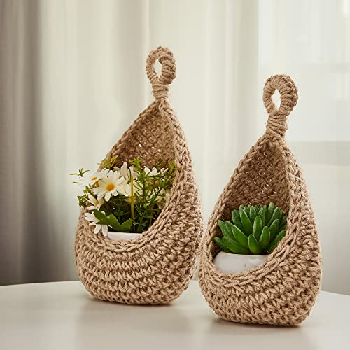 Image of Honeydak 3 Hanging Baskets, Light Linen, Teardrop, Cotton Rope