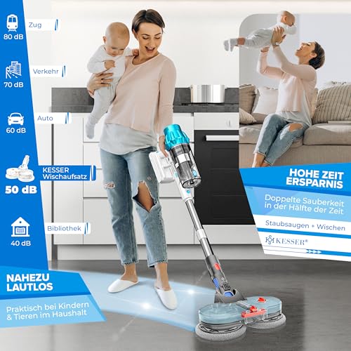KESSER® Wischaufsatz für Dyson V7/V8/V10/V11/V15 Staubsauger Zubehör Aufsätze | Wischmopp mit Wassertank & 6 waschbaren Mops | Wischmop Aufsatz inkl. Füllbehälter | Bodenwischaufsatz für Glatte Böden – Bild 5