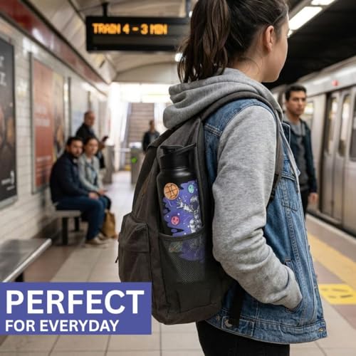 Image of VOIK Stainless Steel Printed Water Bottle 1000ml with UV Astronaut Print | Leakproof Water Bottle for Kids, Office, School, Gym, Sports & Travel | BPA Free, Rust Resistant (Astronaud Sipper 1000ml)