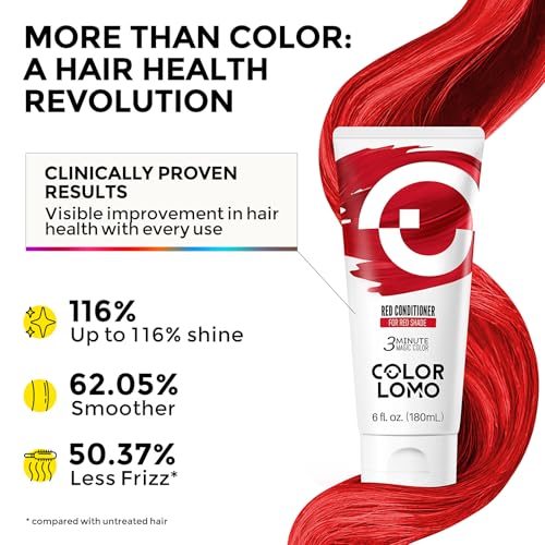 Image of COLORLOMO Color Depositing Conditioner, Semi Permanent Hair Color for Bleached, Highlighted & Color-Treated Hair, Hydrating Formula with Shea Butter & Almond Oil, 6oz-Red