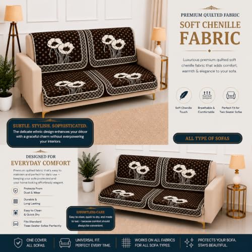 Image of Homerz Premium Chenille Fabric Sofa Cover | Soft, Durable & Dustproof | Decorative Couch Cover (Florida Coffee, 2 Seater, Seat Cover with Backrest)