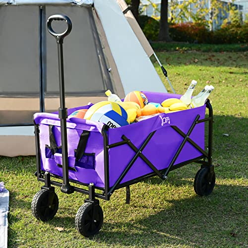 Utility Foldable Wagon Heavy Duty Pull & Push Cart Collapsible Wagon Garden Cart With Wheels All Terrain Beach Cart For Outdoor Shopping, Camping, Fishing, Grocery,Purple #TOP5