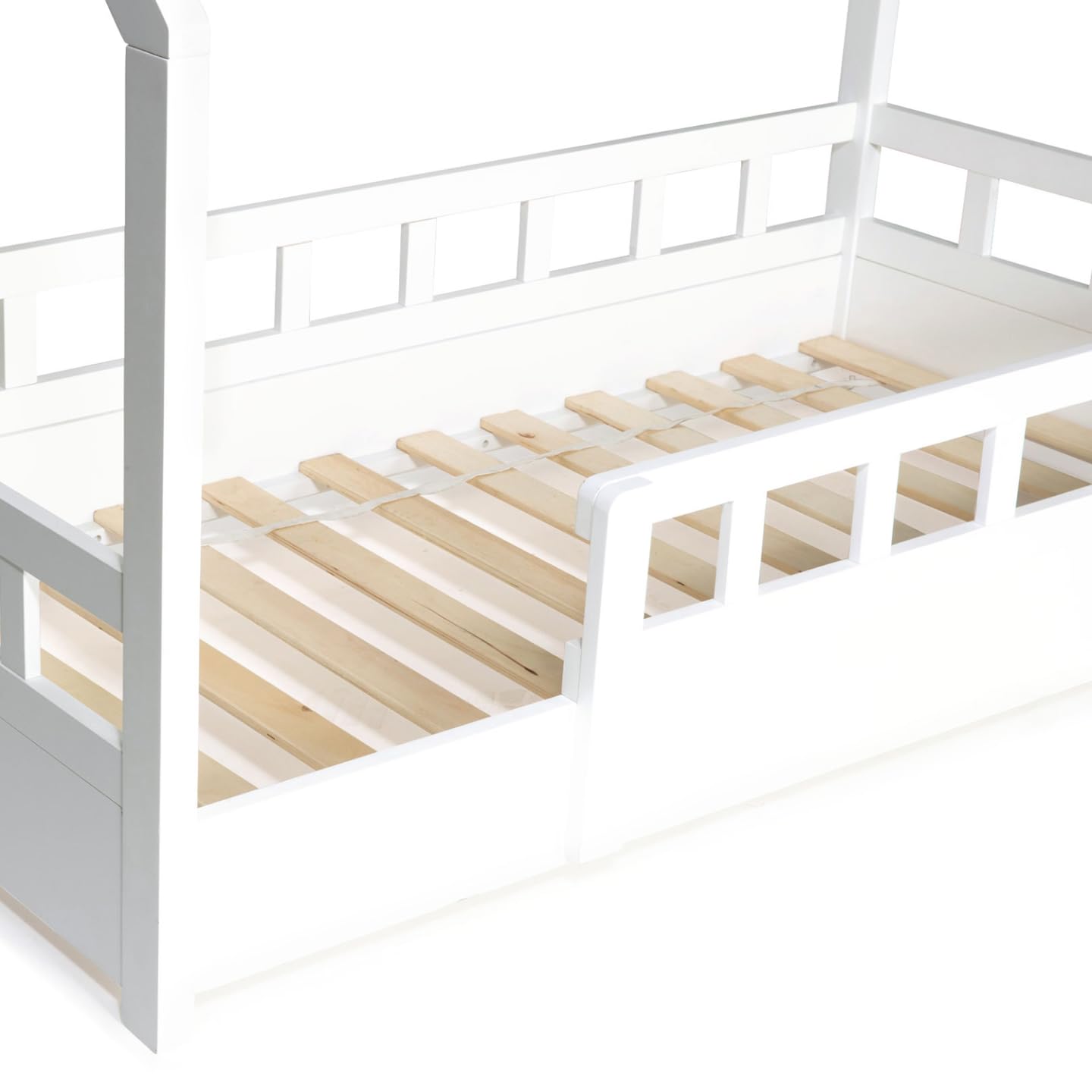 IDMarket - Lit cabane Enfant 80 x 160 CM NEREE Blanc avec sommier et barrières