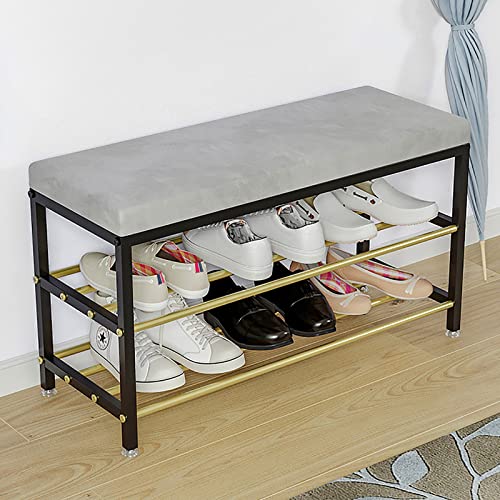 Banc de rangement pour chaussures en métal et assise similicuir premium