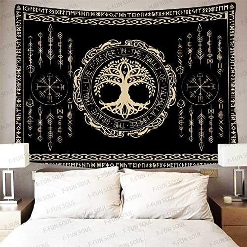 F-FUN SOUL Tapeçaria Vikings nórdica, flanela macia de 101,6 x 76,2 cm, Yggdrasil Viking Árvore da V