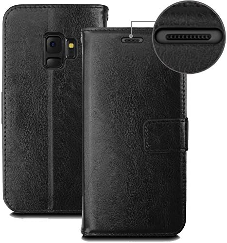 TECHGEAR Galaxy J6 2018 Case - Leather Wallet Flip Protective Case Cover with Card Slots, Kickstand and Wrist Strap - Black PU Leather Compatible with Samsung Galaxy J6 2018