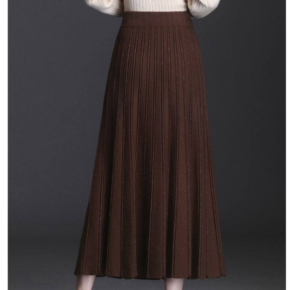 Röcke,Damen Midirock Braun Elastische Hohe Taille Glitzernder Faltenrock Vintage A-Linie Swing Geraffte Herbst Winter Elegante Lange Röcke Für Mädchen Damen,S