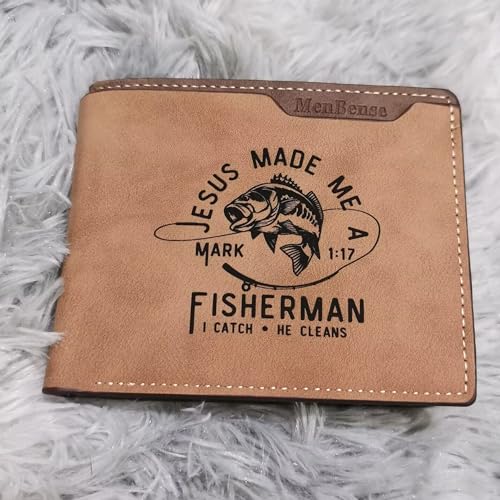 Kasutoo Men's PU Wallet Multiple Card Slots, Id Window with Laser Engraving Pattern (Jesus Made Me a Marked Fisherman)4