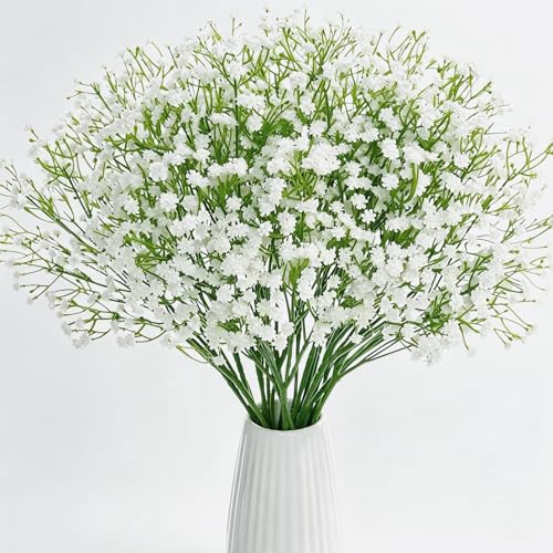 Pnoyws 12Pcs White Gypsophila Artificial Flowers Fake Baby Breath Flower Artificial Gypsophila Real Touch Faux Gypsophila White for Wedding Bouquet Floral Arrangements Home Party Deco