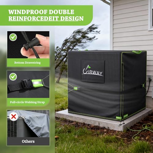 UIRWAY 500D Air Conditioner Covers Winter, [2025 Upgraded Heavy Duty Fabric] Central Air Conditioner Cover for Outside Units, Waterproof Universal Patio AC Cover Outdoor Fits 32''W x 32''D x 36''H - Thumbnail 4
