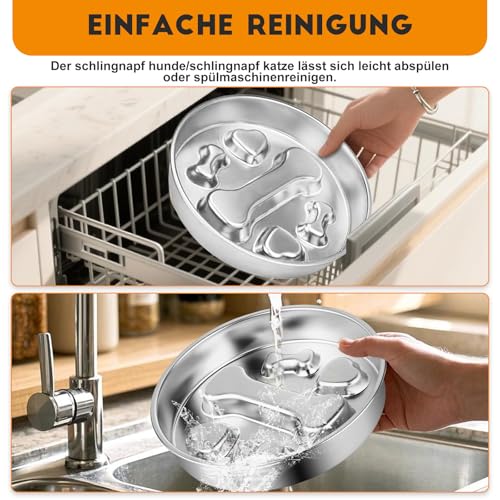 Antischlingnapf Hunde Edelstahl - Anti Schling Napf Hund Ø22cm Slow Feeder aus 304 Edelstahl, Metall Schlecknapf für Schnelle Esser, Spülmaschinengeeignet & Langlebig, für mittelgroße Hunde