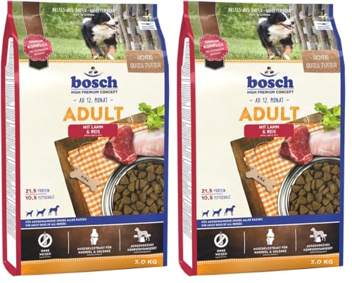 Bosch HPC Adult mit Lamm & Reis | Hundetrockenfutter für ausgewachsene Hunde Aller Rassen | 1 x 3 kg (Packung mit 2)