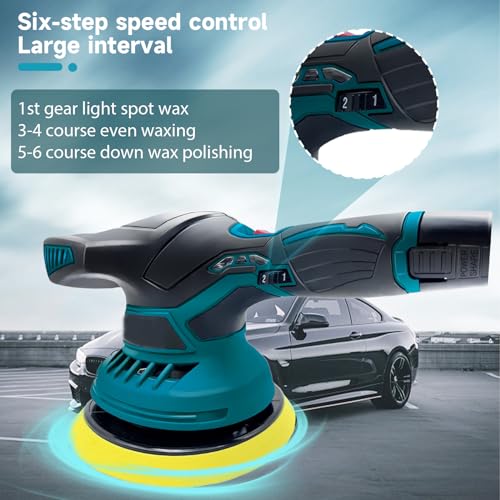 Cordless Buffer Polisher, 6 inch Car Polisher with 12V 3000mAh Lithium Battery and 16PCS Attachments, Car Buffer Polisher 6 Variable Speed 6500RPM for Auto Detailing/Polishing/Waxing 3 Cordless Buffer Polisher, 6 inch Car Polisher with 12V 3000mAh Lithium Battery and 16PCS Attachments, Car Buffer Polisher 6 Variable Speed 6500RPM for Auto Detailing/Polishing/Waxing - Image 3