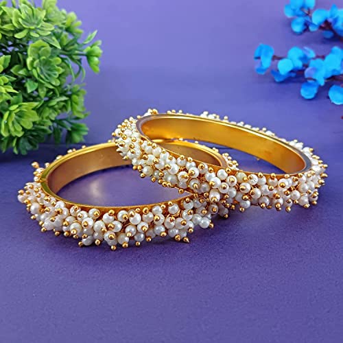 Efulgenz Fashion Jewelry Indian Bollywood Gold Tone Crystal Beaded Multicolor Bracelets Bangle Set (2 Pieces) For Women (White (Set Of 2 Pcs), 2-6) #TOP1