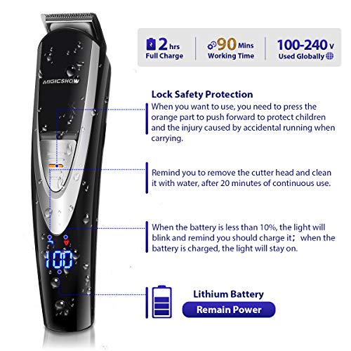 MIGICSHOW Beard Trimmer for Men, Waterproof Hair Clipper Mustach Trimmer Body Groomer Trimmer Hair Trimmer 12 in 1 Grooming Kit for Nose Ear Facial, LED Display USB Rechargeable with Storage Dock - Thumbnail 3