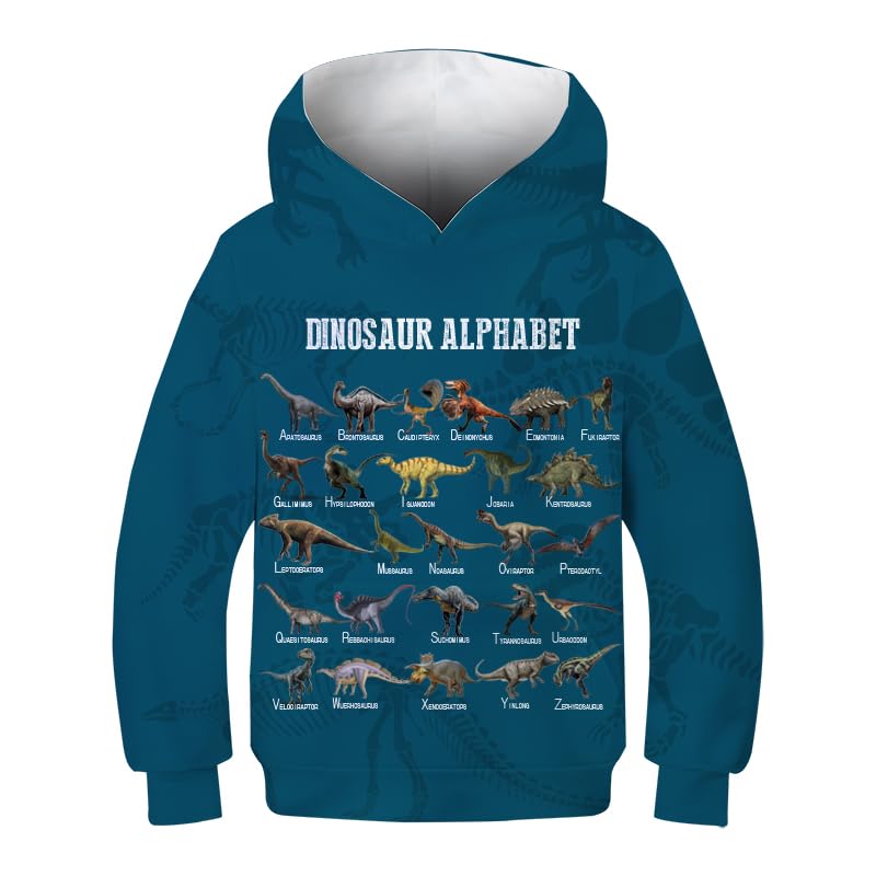 FiveEarl Kid's Print Funny 3D Dinosaurs Long Sleeve Hooded Hoodies Sweatshirts for Boys Girls 6-14 Years