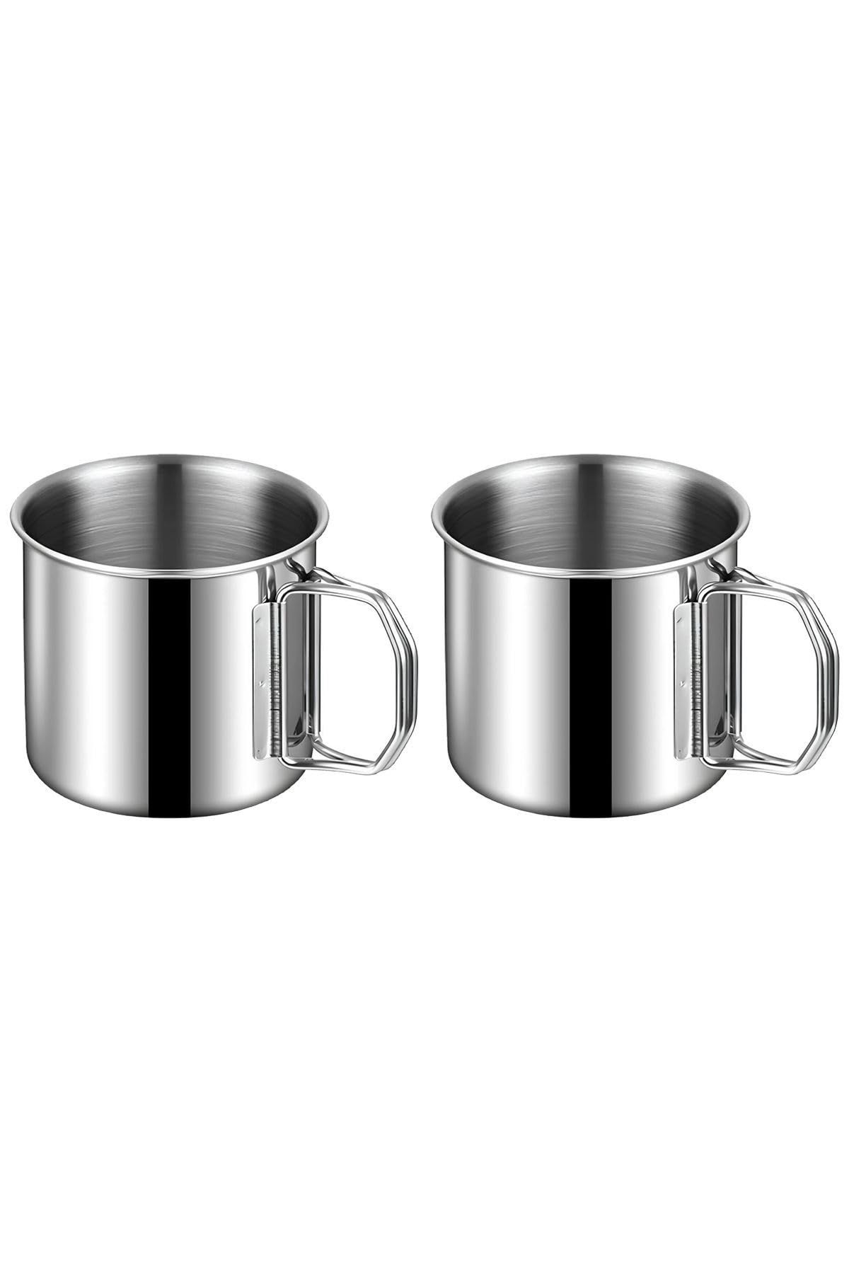 2 Adet Çelik 250 ml Katlanır Kulp Kahve Kamp Bardağı Fincanı mt163-2