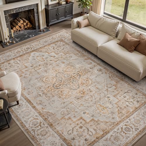 PADOOR-Area Rug 6X9 Rugs for Living Room-Vintage Soft Beige Rugs for Bedroom-Machine Washable Non Slip Rug for Dining Room Living Room Bedroom Office Beige 6' x 9' (Rectangular)
