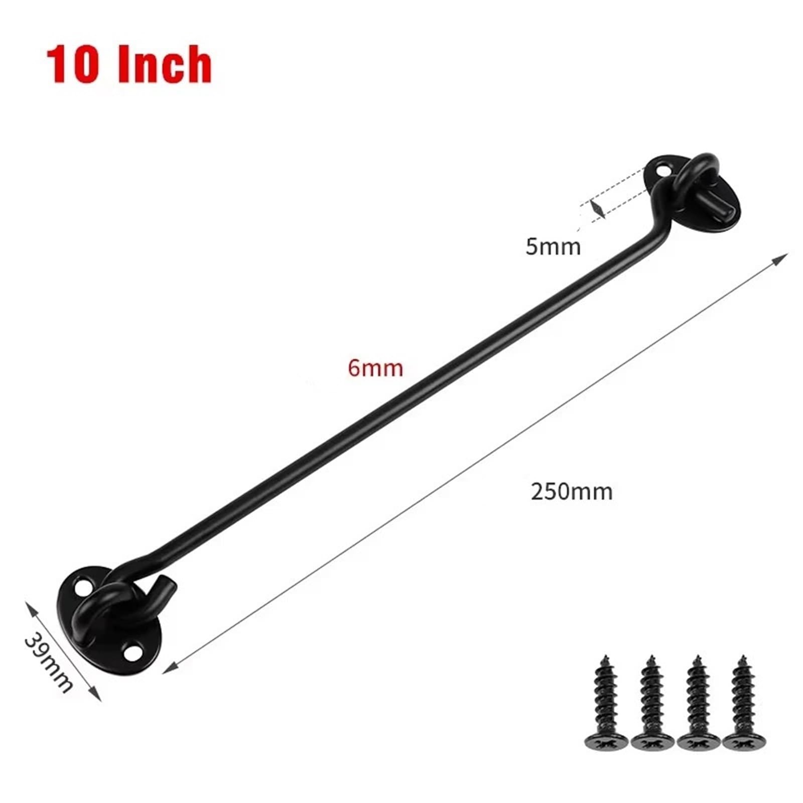 4 szt. Zatrzask z haczykiem i oczkiem do bram drzwiowych | Zamek drzwi ze stali nierdzewnej Bezpieczny zatrzask bramy okiennej(Black,10 Inch)