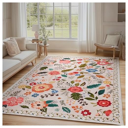 19 Inspiring Indoor Sunroom Furniture Ideas to Brighten Your Space 4 5x7 Rugs for Living Room, Area Rug Floral Vintage Rugs for Bedroom Non-Slip Non Shedding Indoor Floor Rug, Low Pile Foldable Stain Resistant Carpet for Dining Room, Office, Home Decor, Beige