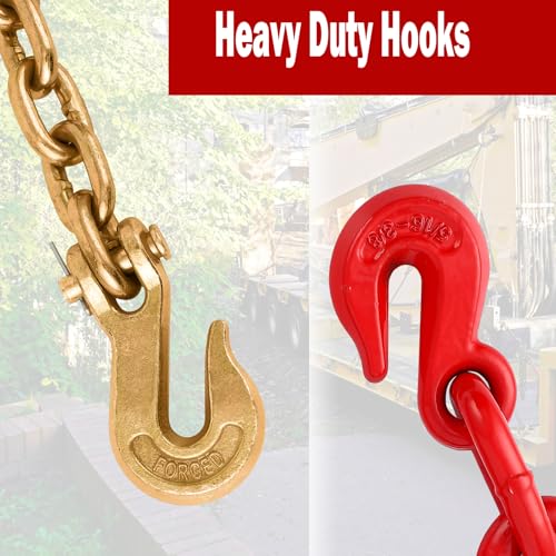 Image of 2 Pcs 5 /16'' to 3 /8'' Chain and Binder Kit, Ratchet Load Binder with Work Load Limit 9200 LBS, 5 /16''x10 FT Grade 70 Chain with Working Load Limit 6600 LBS for Heavy Duty Cargo Flatbed Trailers