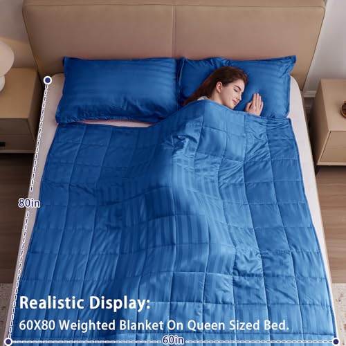 Image of Weighted Blanket for Adults (15 lbs, 60 inch x 80 inch, Midnight blue Stripes) Heavy Blanket for Sleeping Perfect for 140-160 lbs, Queen Size Breathable Blanket with Premium Glass Bead, Machine Washable