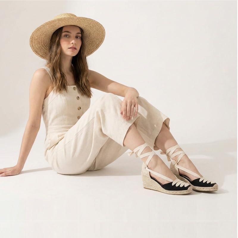 Image of Womens Espadrille Wedge Sandals Closed Toe Platform Lace Up Ankle Strap Slingback Summer Dress Shoes