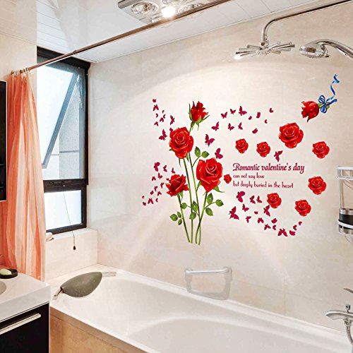 Oren Empower Red Roses Wall Sticker (147 cm X98 cm, Red), Vinyl, Botanical 3
